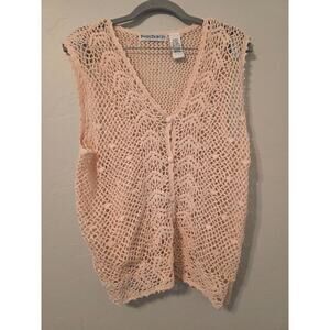 🌸 Vintage Passports Blush Crochet Button-Up Vest | Cottagecore Boho